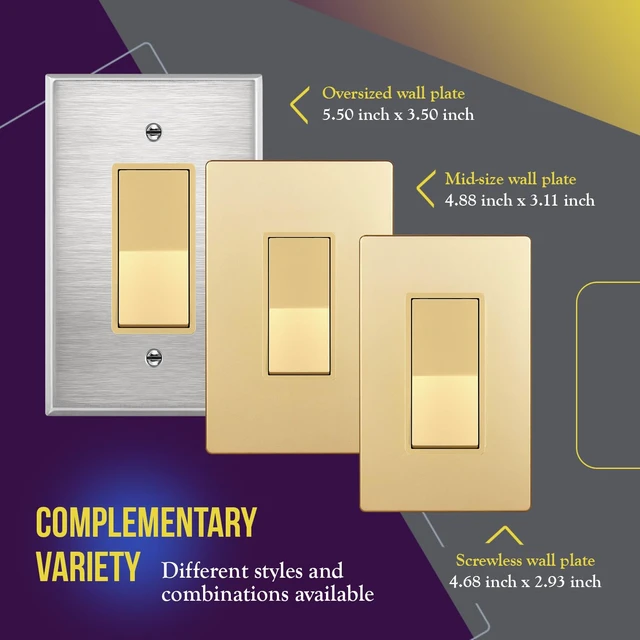 Alt view image 7 of 7 - ENERLITES Gold Single Pole Decorator Paddle Light Switch, 15A, 10 Pack | Decorative Rocker Switch, 120V/277V, 3 Wire, Grounding Screw, Residential Grade, Gloss Finish, UL Listed
