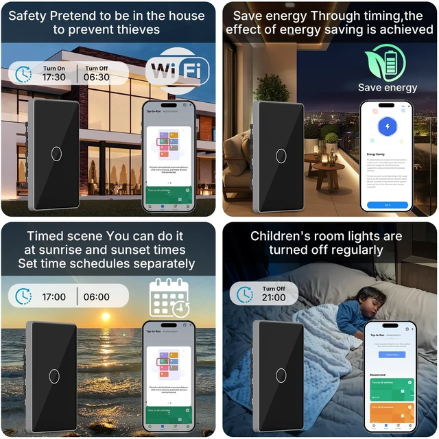 Alt view image 3 of 7 - AEOLISS 2.4GHz WiFi Smart Touch Wall Single Fire Smart Light Switch, Need Neutral Wire, Glass Panel Light Switch Work with Smart Life/Tuya App, Alexa and Google Home (Black 1 Gang)