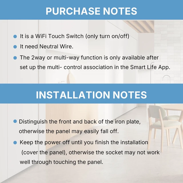 Alt view image 5 of 7 - AEOLISS 2.4GHz WiFi Smart Touch Wall Single Fire Smart Light Switch, Need Neutral Wire, Glass Panel Light Switch Work with Smart Life/Tuya App, Alexa and Google Home (Black 1 Gang)