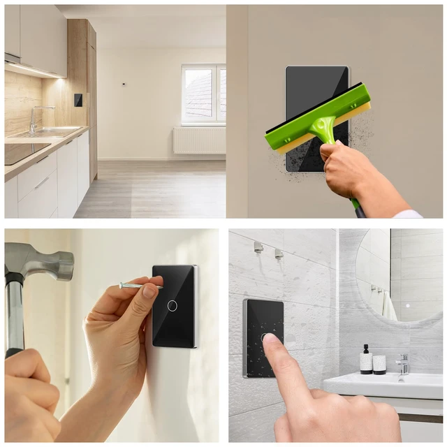 Alt view image 4 of 7 - AEOLISS 2.4GHz WiFi Smart Touch Wall Single Fire Smart Light Switch, Need Neutral Wire, Glass Panel Light Switch Work with Smart Life/Tuya App, Alexa and Google Home (Black 1 Gang)