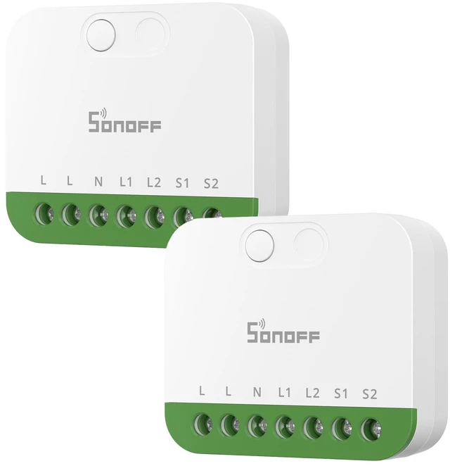 Main image of SONOFF MINI Duo, Matter Over WiFi, 2-Chanel WiFi Smart Switch, 16A Total Load, Remote & Automated Control, Neutral Required, Alexa/Google Assistant Compatible, 2-Pack