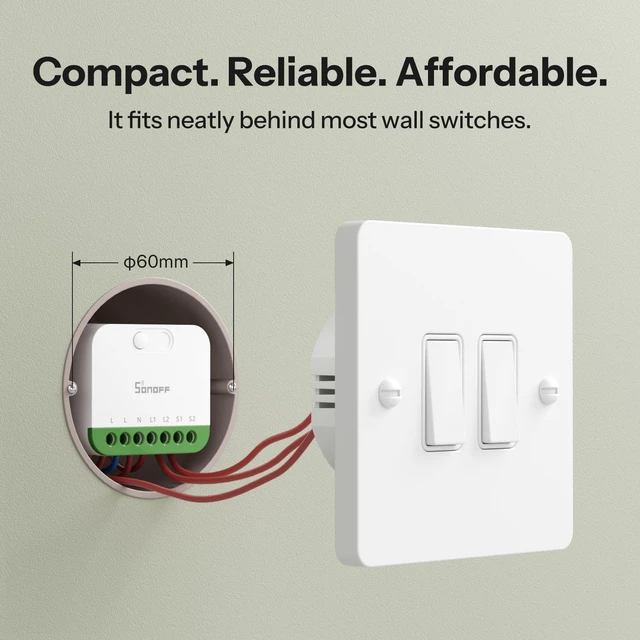Alt view image 2 of 7 - SONOFF MINI Duo, Matter Over WiFi, 2-Chanel WiFi Smart Switch, 16A Total Load, Remote & Automated Control, Neutral Required, Alexa/Google Assistant Compatible, 2-Pack