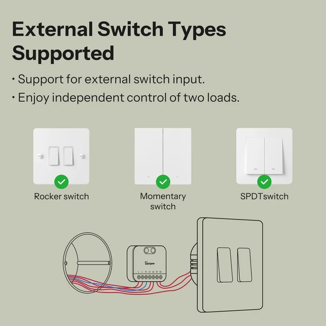 Alt view image 5 of 7 - SONOFF MINI Duo, Matter Over WiFi, 2-Chanel WiFi Smart Switch, 16A Total Load, Remote & Automated Control, Neutral Required, Alexa/Google Assistant Compatible, 2-Pack
