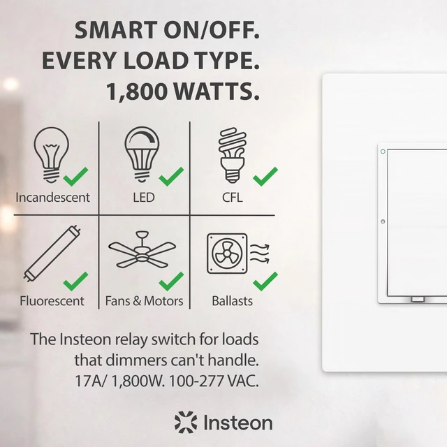 Alt view image 2 of 6 - Insteon Smart On/Off Wall Switch, Lights, Fans & Motors Up to 1HP - 2477S | 1800W, Dual-Band Smart Scene Controller, Neutral Wire Required, Hub Only Required for Amazon Alexa & Google Home Assistant