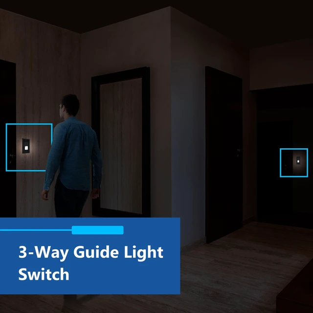 Alt view image 3 of 7 - LIDER LED Guide Light Paddle Switch, 125VAC/15A, Matte Black, 2-Pack | Night Light, 3-Way Or Single Pole, UL Listed, Thermoplastic, Operates Automatically