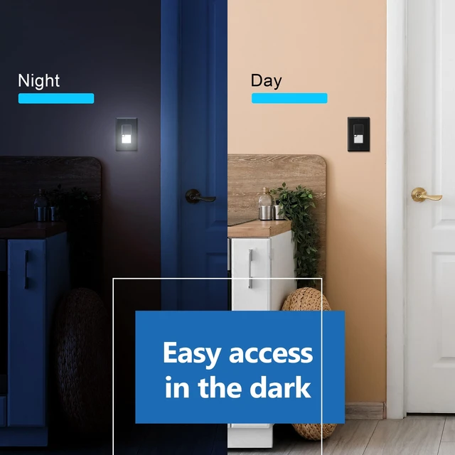 Alt view image 7 of 7 - LIDER LED Guide Light Paddle Switch, 125VAC/15A, Matte Black, 2-Pack | Night Light, 3-Way Or Single Pole, UL Listed, Thermoplastic, Operates Automatically