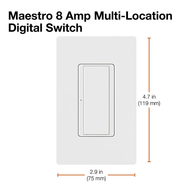 Alt view image 5 of 5 - Lutron Maestro Digital Switch, 8A Single Pole/Multi Location, MA-S8AM-WH, White