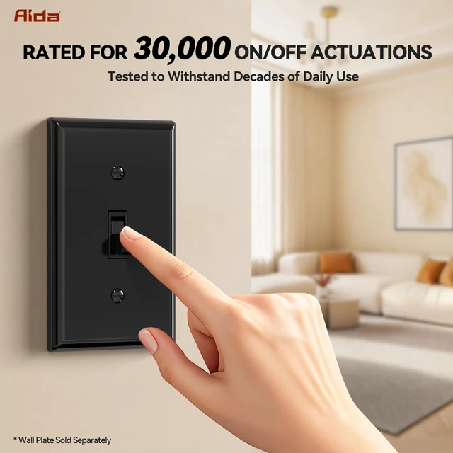 Alt view image 3 of 7 - AIDA 4 Way Toggle Light Switch, 15 Amp, 120 Volt, Toggle Framed AC Quiet Switch, in Wall On/Off Switch Replacement, Self-Grounding, Residential and Commercial Grade, UL,Glossy Black, 20 Pack
