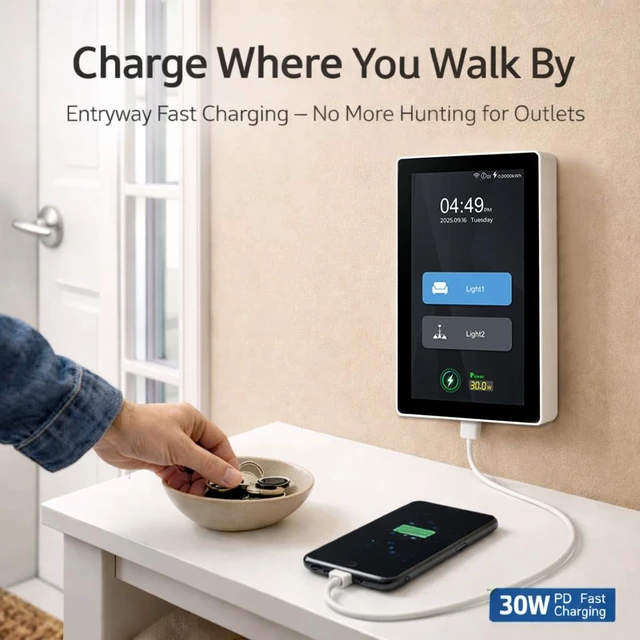 Alt view image 3 of 7 - LANBON L10 FusionCharge 4.5-Inch LCD Smart Light Switch with 30W USB-C PD Fast Charging, LANBON Smart Living App, 1- or 2-Load Control, 2.4GHz WiFi, Neutral Wire Required, Single-Gang Only