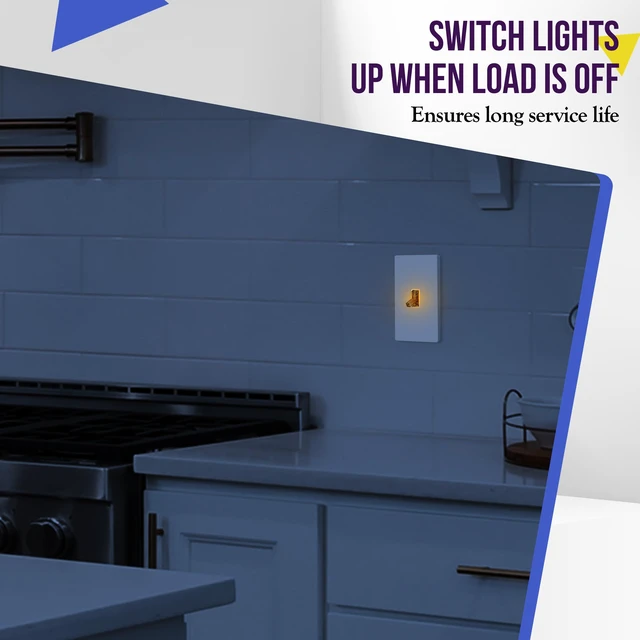Alt view image 5 of 7 - ENERLITES Illuminated Toggle Light Switch, 15 Amp, Single Pole, 10 Pack | Clear toggle lighted switch, gentle orange glow from edges, dark-space navigation, UL Listed, easy to install, versatile use