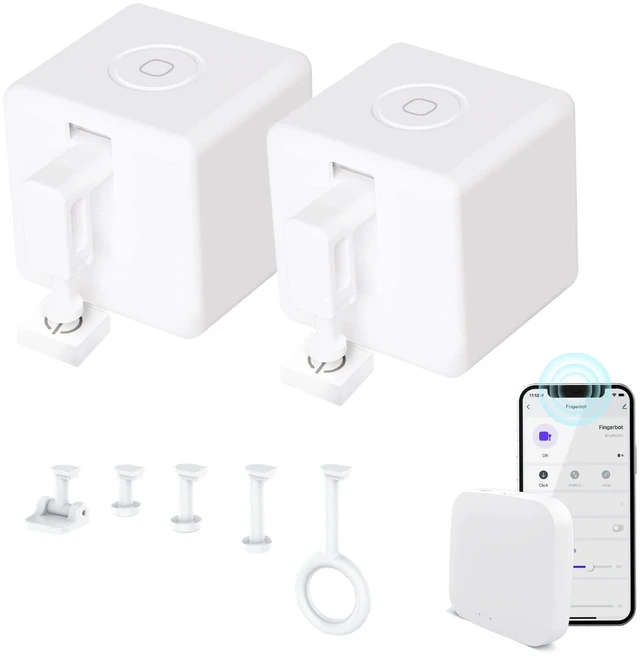 Main image of MOES Smart Fingerbot 2packs with Tuya Bluetooth Hub and Accessory kit, Smart Switch Button Pusher Adds Finger Touch Control, Compatible with Alexa, Google Home, Timing and Remote Control Finger Bot
