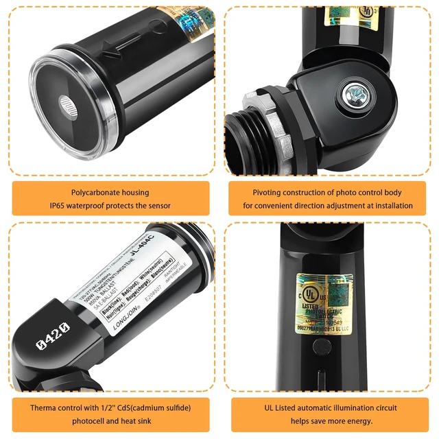 Alt view image 2 of 7 - 4 Pack Dusk to Dawn Sensor for Outdoor Lighting, 120-277V Photoelectric Switch, UL Listed Photocell Light Sensor Hardwired, IP65 Photocell with Swivel Mount for Most Outdoor Lighting Fixtures