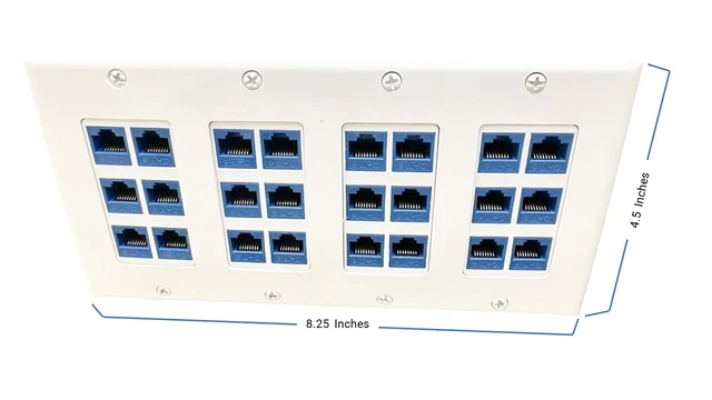 Alt view image 2 of 7 - DIYTECH 24 Port Ethernet Wall Plate, Cat6 RJ45 Keystone, 4 Gang - White | 24 Port Keystone Wall Plate with Cat6 RJ45 Female to Female Jacks; 4-Gang Ethernet Network Faceplate for In-Wall Wiring