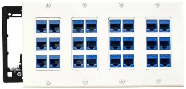 Main image of DIYTECH 24 Port Ethernet Wall Plate, Cat6 RJ45 Keystone, 4 Gang - White | 24 Port Keystone Wall Plate with Cat6 RJ45 Female to Female Jacks; 4-Gang Ethernet Network Faceplate for In-Wall Wiring