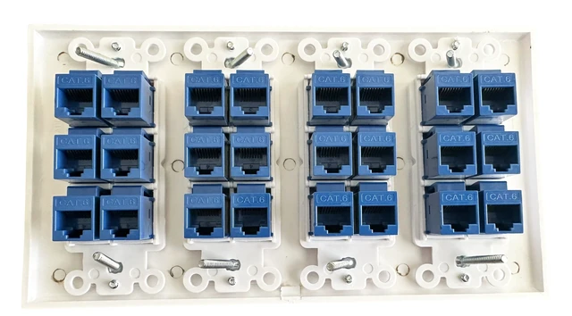 Alt view image 4 of 7 - DIYTECH 24 Port Ethernet Wall Plate, Cat6 RJ45 Keystone, 4 Gang - White | 24 Port Keystone Wall Plate with Cat6 RJ45 Female to Female Jacks; 4-Gang Ethernet Network Faceplate for In-Wall Wiring