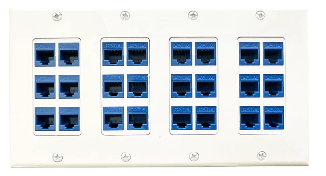 Alt view image 3 of 7 - DIYTECH 24 Port Ethernet Wall Plate, Cat6 RJ45 Keystone, 4 Gang - White | 24 Port Keystone Wall Plate with Cat6 RJ45 Female to Female Jacks; 4-Gang Ethernet Network Faceplate for In-Wall Wiring