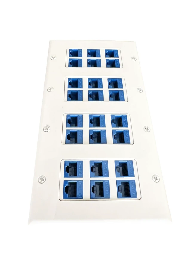 Alt view image 6 of 7 - DIYTECH 24 Port Ethernet Wall Plate, Cat6 RJ45 Keystone, 4 Gang - White | 24 Port Keystone Wall Plate with Cat6 RJ45 Female to Female Jacks; 4-Gang Ethernet Network Faceplate for In-Wall Wiring