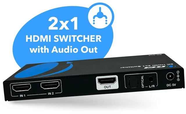 Alt view image 2 of 7 - OREI 8K HDMI 2.1 2-Port Switch with Audio Extractor 48 Gbps, 8K@60Hz, EDID | hdmi switch with audio extractor, hdmi 2 in 1 out, Audio Out, HDCP 2.3, Gaming & Streaming, IR Remote, Plug & Play