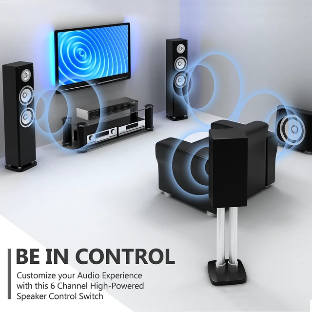 Alt view image 6 of 7 - Pyle 6 Channel High Power Stereo Speaker Selector with Volume Control - Rugged and Durable Housing Construction, Cabinet Heat Sink, Plug and Play Easy Install - PLSHVC612