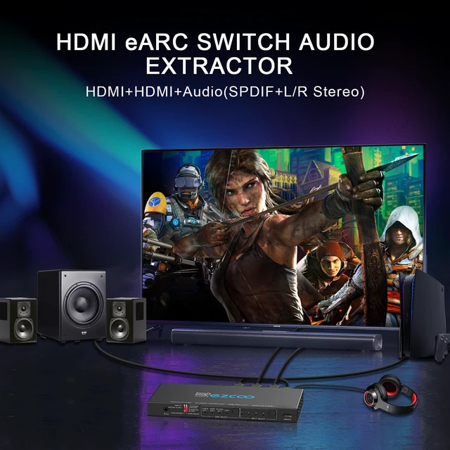 Alt view image 6 of 7 - HDMI 2.1 Switch 4K 120Hz 4 in 1 Out with Audio Extractor VRR ALLM HDCP2.3 ARC eARC HDR CEC SPDlF Optical and 3.5mm Audio,D-olby Atmos,Digital EDID for PS5 Xbox NVIDIA AMD