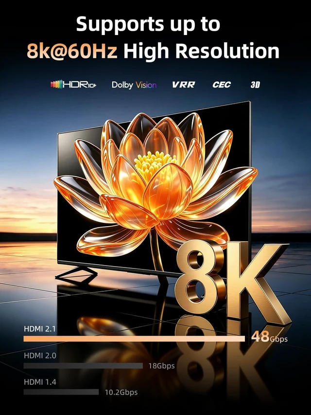 Alt view image 3 of 7 - llano 8K@60Hz HDMI 2.1 Switch 5 in 1 Out, 4K@120Hz/240Hz with Remote | VRR, HDR10+, Dolby Atmos, CEC, 48Gbps,HDMI Switcher for PS5, Xbox, Switch, Roku, Fire Stick, Apple TV, Aluminum Alloy Case