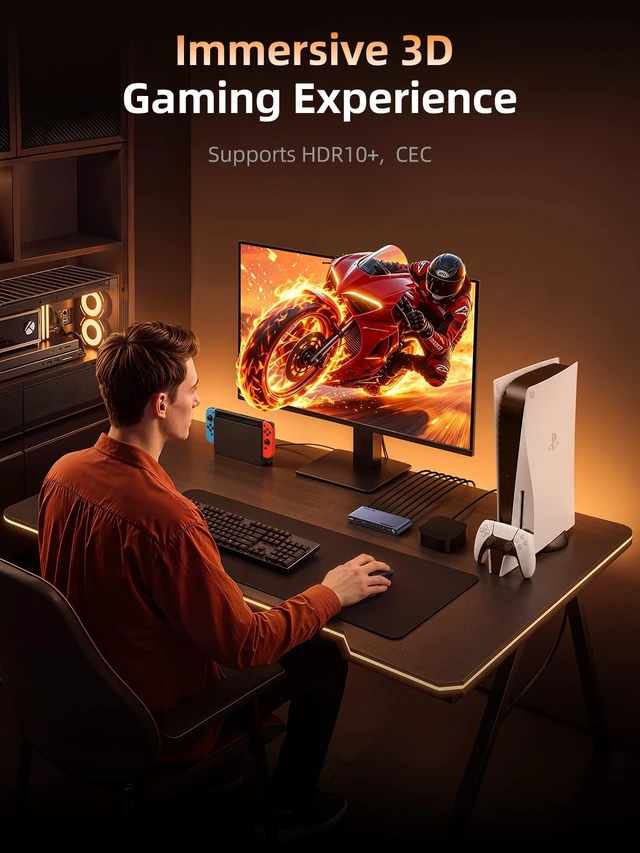 Alt view image 7 of 7 - llano 8K@60Hz HDMI 2.1 Switch 5 in 1 Out, 4K@120Hz/240Hz with Remote | VRR, HDR10+, Dolby Atmos, CEC, 48Gbps,HDMI Switcher for PS5, Xbox, Switch, Roku, Fire Stick, Apple TV, Aluminum Alloy Case