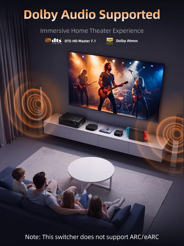 Alt view image 6 of 7 - llano 8K@60Hz HDMI 2.1 Switch 5 in 1 Out, 4K@120Hz/240Hz with Remote | VRR, HDR10+, Dolby Atmos, CEC, 48Gbps,HDMI Switcher for PS5, Xbox, Switch, Roku, Fire Stick, Apple TV, Aluminum Alloy Case