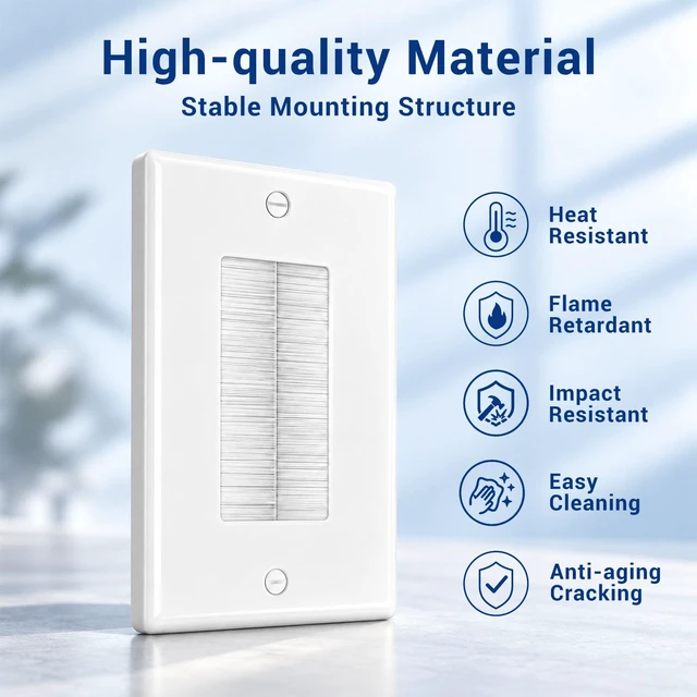 Alt view image 5 of 7 - iwillink 20-Pack Brush Wall Plate with Low Voltage Mounting Bracket, White | Cable Pass Through Wall Plate Insert for Wires, Single Gang Cable Access Strap, Wall Socket for HDTV, Home Theater Systems