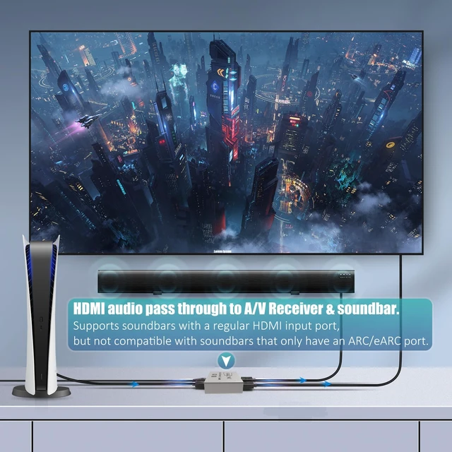 Alt view image 3 of 7 - HBAVLINK HDMI Splitter 1 in 2 Out | 4K 60Hz, EDID Clone, Mirror Display, HDCP Bypass, Dolby Atmos, Dolby Vision, HDR
