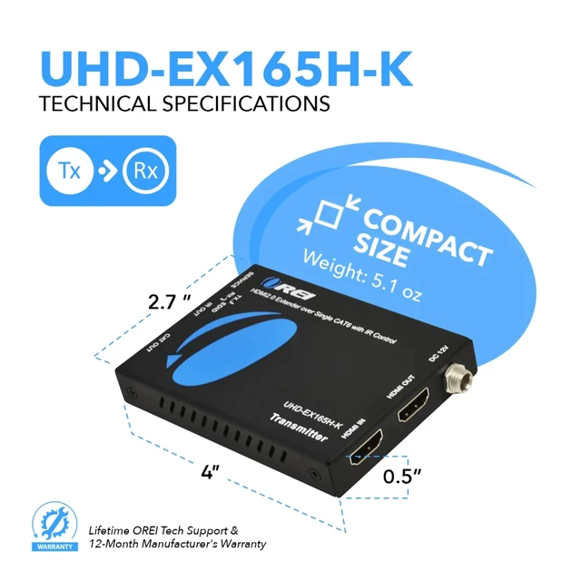 Alt view image 5 of 7 - OREI 4K@60Hz HDMI Over Cat6 Balun 165ft One-Way IR Loop Out EDID HDR 18Gbps | HDMI Over CAT5, HDMI Balun HDMI 2.0, HDCP 2.2/1.4, Dolby TrueHD, DTS-HD Master Audio, DVI 1.0