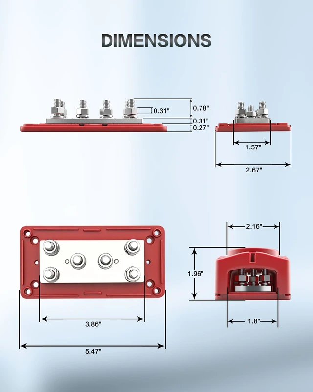 Alt view image 2 of 6 - jamgoer 450A Bus Bar 12v Power Distribution Block 6 x 5/16"(M8) Terminal Block Heavy Duty Waterproof Buss Bar Junction Block Marine Battery Bus bar for Automotive Boat Solar System