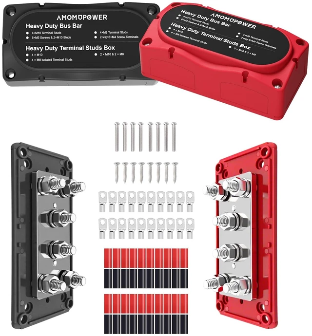 Main image of jamgoer 450A Bus Bar 12v Power Distribution Block 6 x 5/16"(M8) Terminal Block Heavy Duty Waterproof Buss Bar Junction Block Marine Battery Bus bar for Automotive Boat Solar System