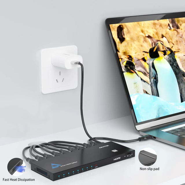 Alt view image 3 of 6 - HDMI Splitter 1 in 8 Out, Arvitek 1x8 HDMI Splitter for HDTV TV Monitor, 4K@30Hz, Mirror 1 Source to 8 Displays Simultaneously, (Mirror Only)