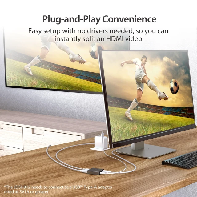 Alt view image 5 of 7 - j5create 8K HDMI 2.1 2Way Splitter Mirror HDMI to Two Displays | Supports 8K, 4K, 1440p | HDR10+/Dolby Vision/VRR/FreeSync/G-Sync Compatible | for Game Consoles, PC, Laptop (JDSH812)