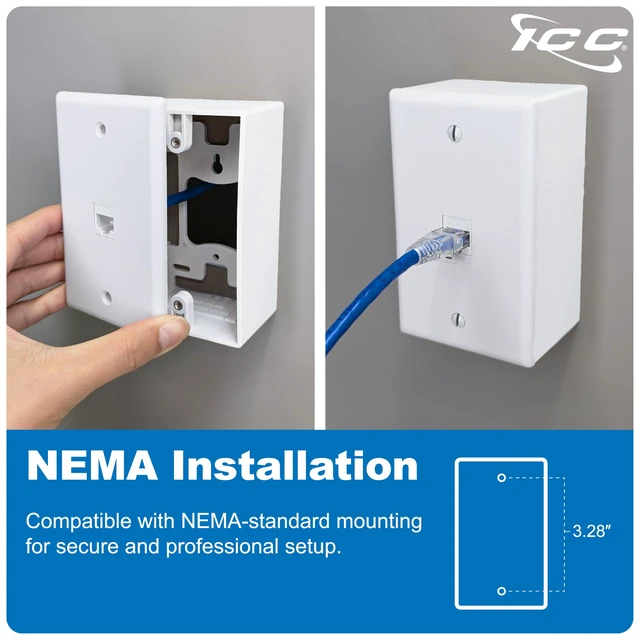 Alt view image 6 of 7 - ICC 1-Port Keystone Wall Plate, 1-Gang RJ45 Modular Jack, White, 25-Pack | UL Listed ABS plastic construction, accepts compatible inserts, single opening for data and voice cabling, work area outlet