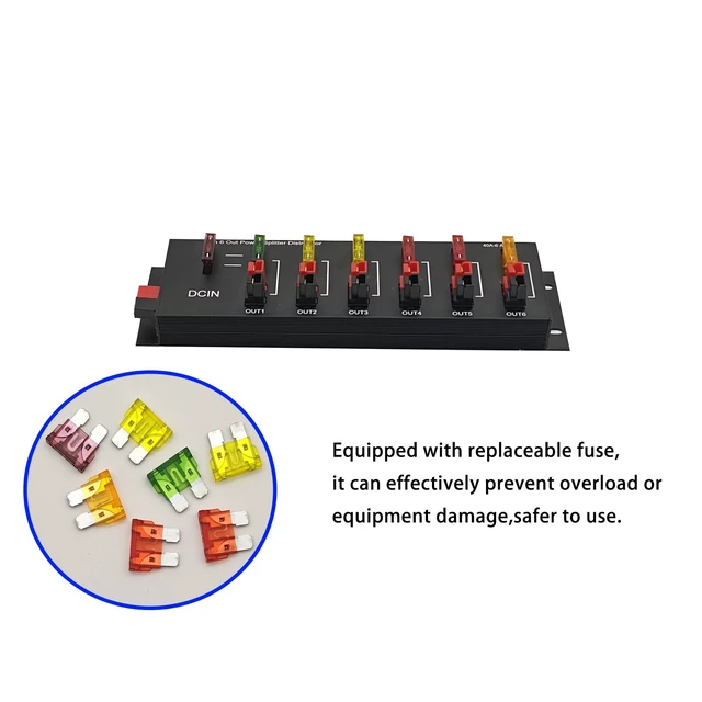 Alt view image 2 of 6 - 6 Out Power Pole Distribution Block Power Splitter Distributor Source Strip | 1 in 6 out Connector Power Divider Power Board 40Amp