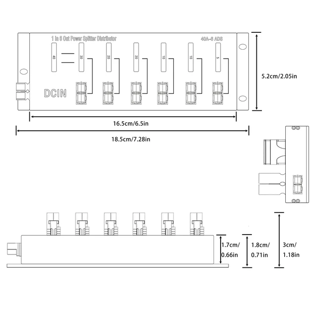 Alt view image 4 of 6 - 6 Out Power Pole Distribution Block Power Splitter Distributor Source Strip | 1 in 6 out Connector Power Divider Power Board 40Amp