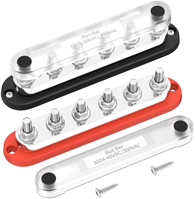 Main image of DaierTek Power Distribution Block 300A 12V Bus Bar 5/16" 6 Post Terminal Block with Cover Max 48V DC/300V AC for Marine Automotive Car Truck Solar Systems (Positive and Ground)