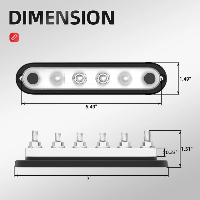 Alt view image 2 of 6 - DaierTek Power Distribution Block 300A 12V Bus Bar 5/16" 6 Post Terminal Block with Cover Max 48V DC/300V AC for Marine Automotive Car Truck Solar Systems (Positive and Ground)