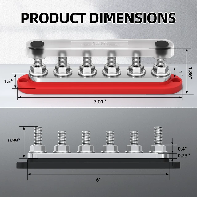 Alt view image 2 of 7 - 300A 12V Bus Bar with 6 x 3/8" (M10) Studs & Cover, Power Distribution Block for Marine Boat Solar RV, 12 Volt Bus Bar Terminal Block Kit with 4 AWG 1/0 & 8 AWG 2/0 Copper Lugs