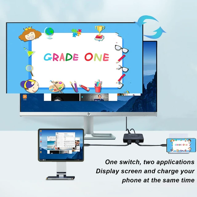 Alt view image 3 of 7 - USB C Switcher, ABS 8K 60Hz HD Type C 2 in 1 Output Plug and Play Bi Direction Switcher Splitter with Power Indicator for PCs