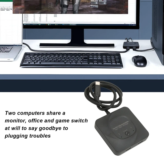 Alt view image 2 of 7 - USB C Switcher, ABS 8K 60Hz HD Type C 2 in 1 Output Plug and Play Bi Direction Switcher Splitter with Power Indicator for PCs