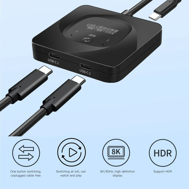 Alt view image 7 of 7 - USB C Switcher, ABS 8K 60Hz HD Type C 2 in 1 Output Plug and Play Bi Direction Switcher Splitter with Power Indicator for PCs