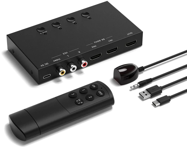Main image of Y.D.F 8K 2 Way HDMI Switcher + 1 RCA to HDMI Converter(2 in 1) Support 4K@120Hz HDR10+ HDCP 2.3 HDMI 2.1 Switch 4:3/16:9 Switching for N64 NGC Wii PS2/3/4/5/ Switch