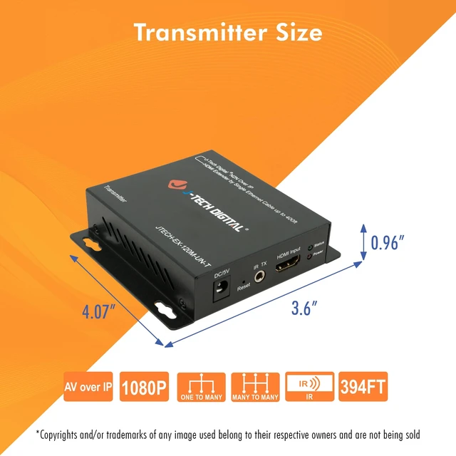 Alt view image 6 of 7 - J-Tech Digital ® ProAV ® Unlimited N x N HDMI Extender Over Ethernet Cat6 Extender Matrix 12X12 8X8 Switch Switcher Extender by Single Ethernet Cable up to 400ft (Transmitter)