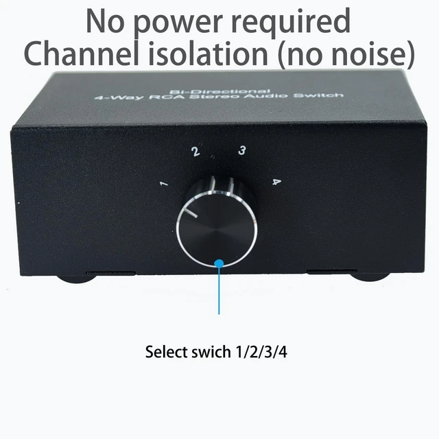 Alt view image 4 of 7 - No Noise 4 Way 1 in 4 Out or 4 in 1 Out Audio Sound selector RCA Female Stereo 4 Channel Splitter switcher Box Switching No External Power