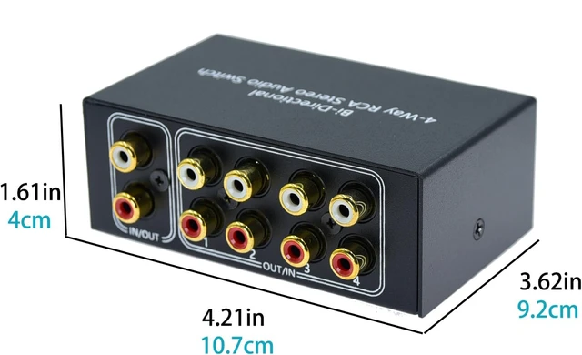 Alt view image 5 of 7 - No Noise 4 Way 1 in 4 Out or 4 in 1 Out Audio Sound selector RCA Female Stereo 4 Channel Splitter switcher Box Switching No External Power