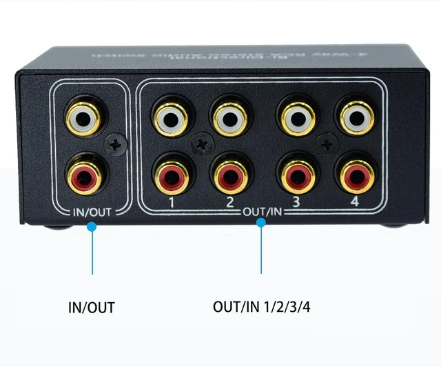 Alt view image 6 of 7 - No Noise 4 Way 1 in 4 Out or 4 in 1 Out Audio Sound selector RCA Female Stereo 4 Channel Splitter switcher Box Switching No External Power