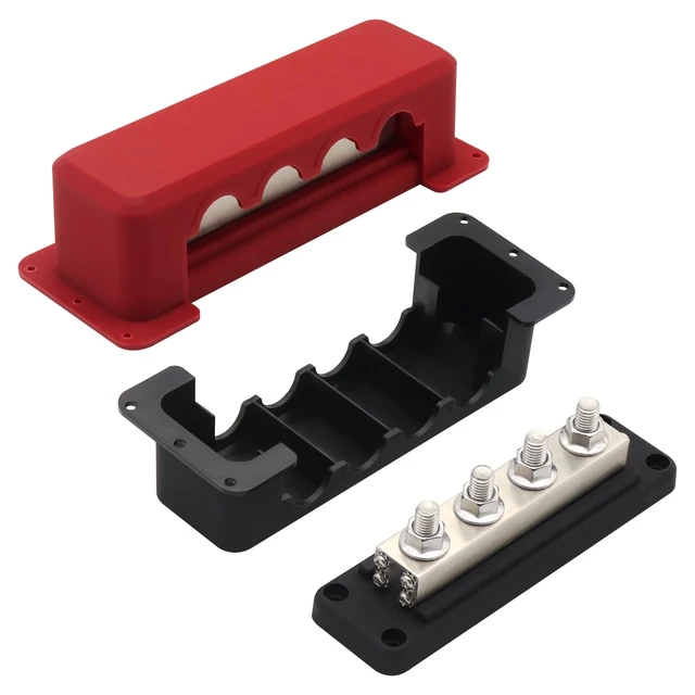Alt view image 6 of 7 - 600 Amp Bus Bar Power Distribution Block, 12V-48V DC | Heavy Duty Tin-Plated Copper with 8*M10 3/8" Studs & Insulated Cover, Positive Negative for RV Marine Solar Truck Battery