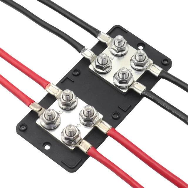 Alt view image 4 of 6 - Gloaso Bus Bar Copper 12V- 48V 400A Busbar Heavy Duty 8X 5/16" (M8) Posts Terminal Power Distribution Block, DC Battery Buss Bar with Cover for Car Automotive Marine RV Solar PV Boat Camper, Red&Black